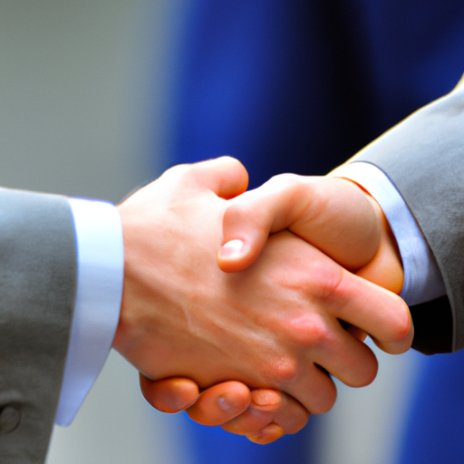 3. תמונה המתארת לחיצת יד בין נציג עסקי לשותף במהלך אירוע חברה, המסמלת ביסוס קשר עסקי חזק.